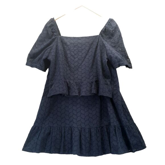 Draper James RSVP Puff-Sleeve Squareneck Top and Skirt Set in Navy Blue Size 16 - Picture 1 of 11